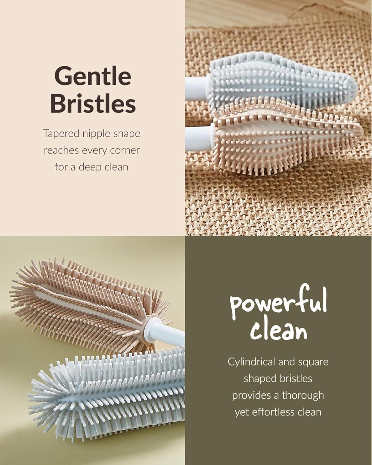 Moyuum Silicone Baby Bottle and Nipple Brush Set | Made in Korea, 360 Degree Rotating Handle, Soft Bristles, Hanging Hole for Quick Drying and Storage, Dishwasher Safe (Cool Grey)