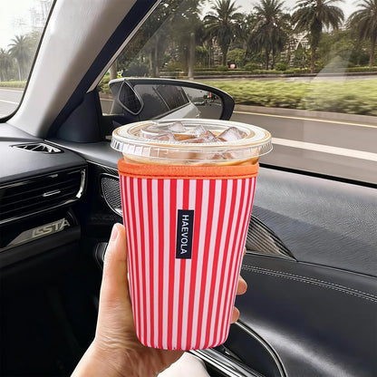 Reusable Insulated Neoprene Iced Coffee Cup Sleeve, Durable Drink Sleeve for Cold Beverages, Beverage Holder for Iced Coffee, Floral Checkers