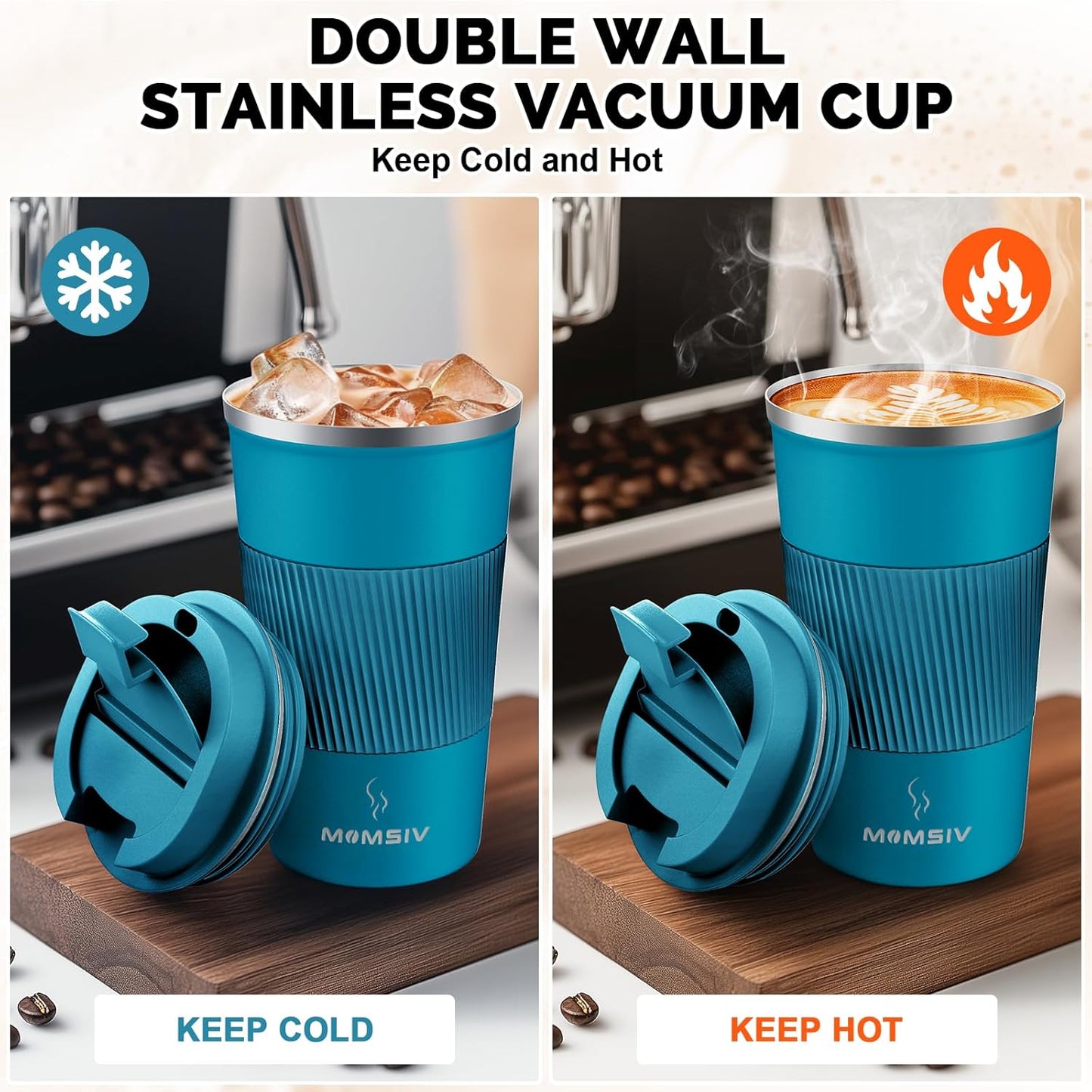 MOMSIV 12oz Travel Mug, Insulated Coffee Cup with Leakproof Lid, Travel Coffee Mug Vacuum Stainless Steel Double Walled Reusable Coffee Cup for Hot and Cold Water Coffee