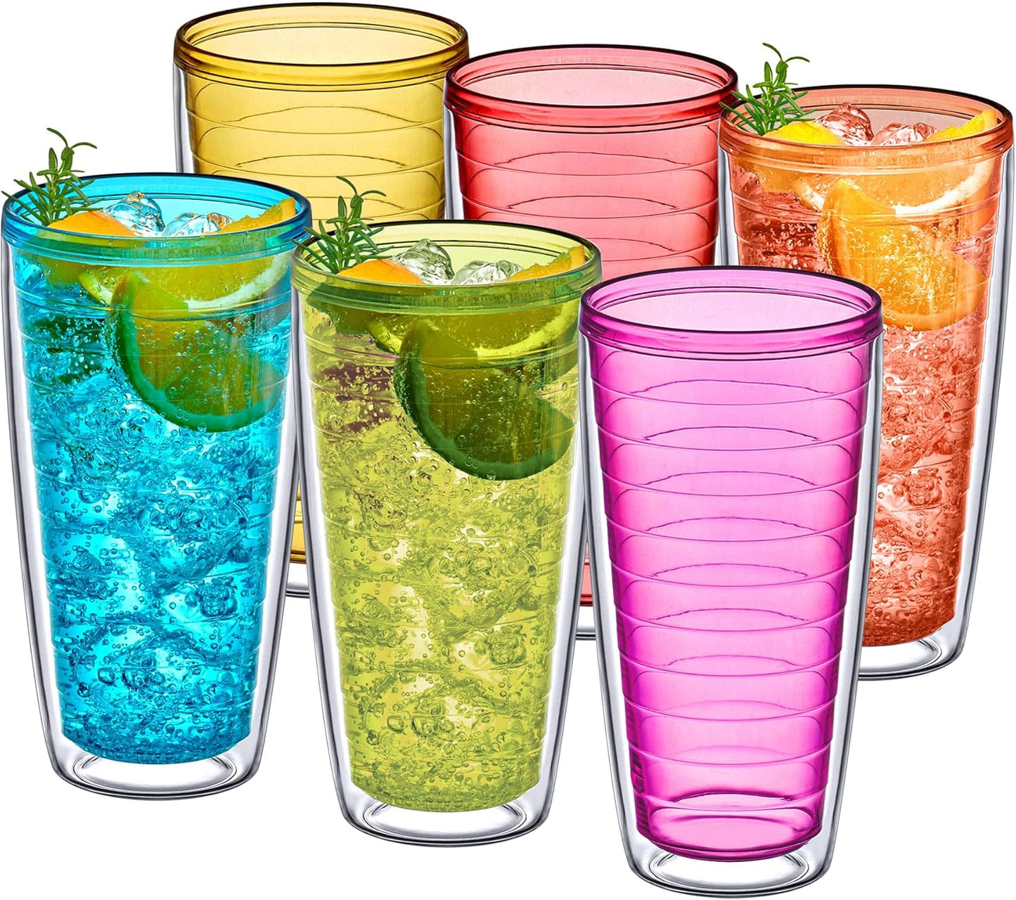 Amazing Abby - Alaska - 24-Ounce Insulated Plastic Tumblers (Set of 6), Double-Wall Plastic Drinking Glasses, All-Clear Reusable Cups, BPA-Free, Shatter-Proof, Dishwasher-Safe