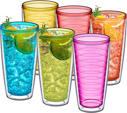 Amazing Abby - Alaska - 24-Ounce Insulated Plastic Tumblers (Set of 6), Double-Wall Plastic Drinking Glasses, All-Clear Reusable Cups, BPA-Free, Shatter-Proof, Dishwasher-Safe