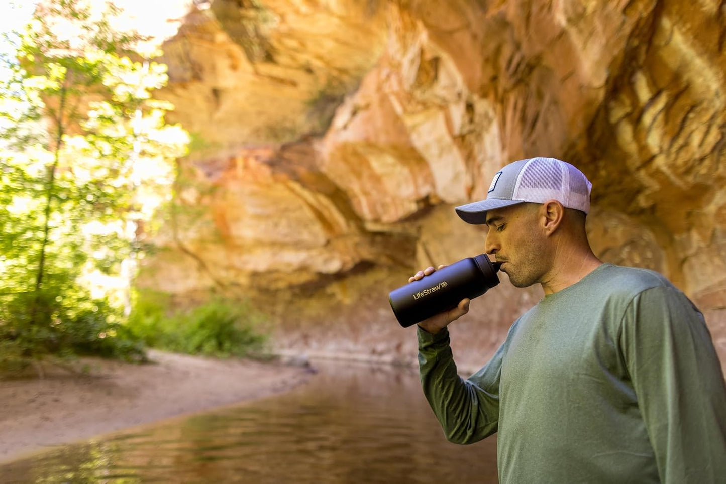LifeStraw Go Series — Insulated Stainless Steel Water Filter Bottle for Travel and Everyday Use Removes Bacteria, Parasites and Microplastics, Improves Taste, 1L Aegan Sea