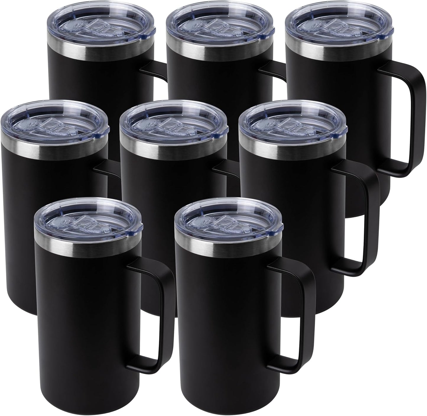 DOMICARE 24oz Mug with Handle and Lid, Stainless Steel Coffee Mug, Reusable Insulated Cup, Travel Mug with Handle, Double Wall Vacuum Coffee Tumbler for Men and Women, Black, Pack 1
