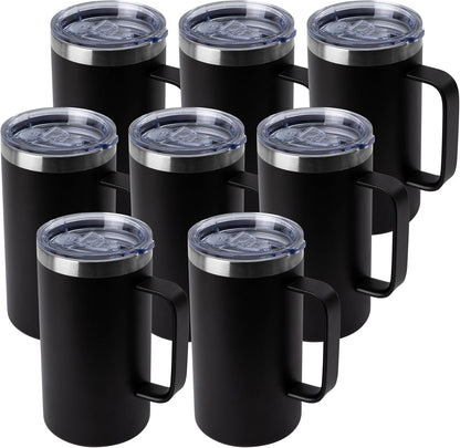 DOMICARE 24oz Mug with Handle and Lid, Stainless Steel Coffee Mug, Reusable Insulated Cup, Travel Mug with Handle, Double Wall Vacuum Coffee Tumbler for Men and Women, Black, Pack 1
