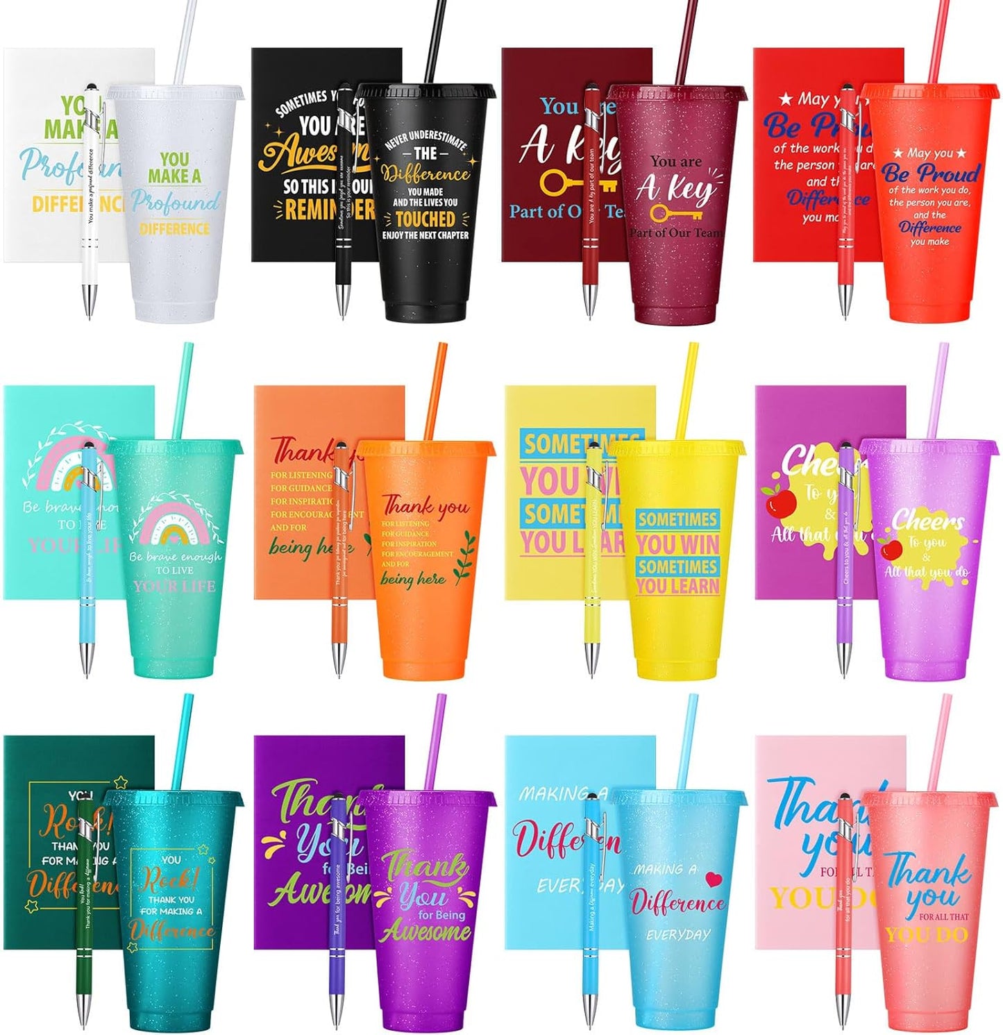 Feifeiya 72 Pcs/ 24 Set Bible Verse Gifts Bulk 24 oz Father's Day Christian Plastic Tumbler with Lids and Straws Inspirational Prayer Notepads Religious Pen Church Cups Gift for Christian Party Favors