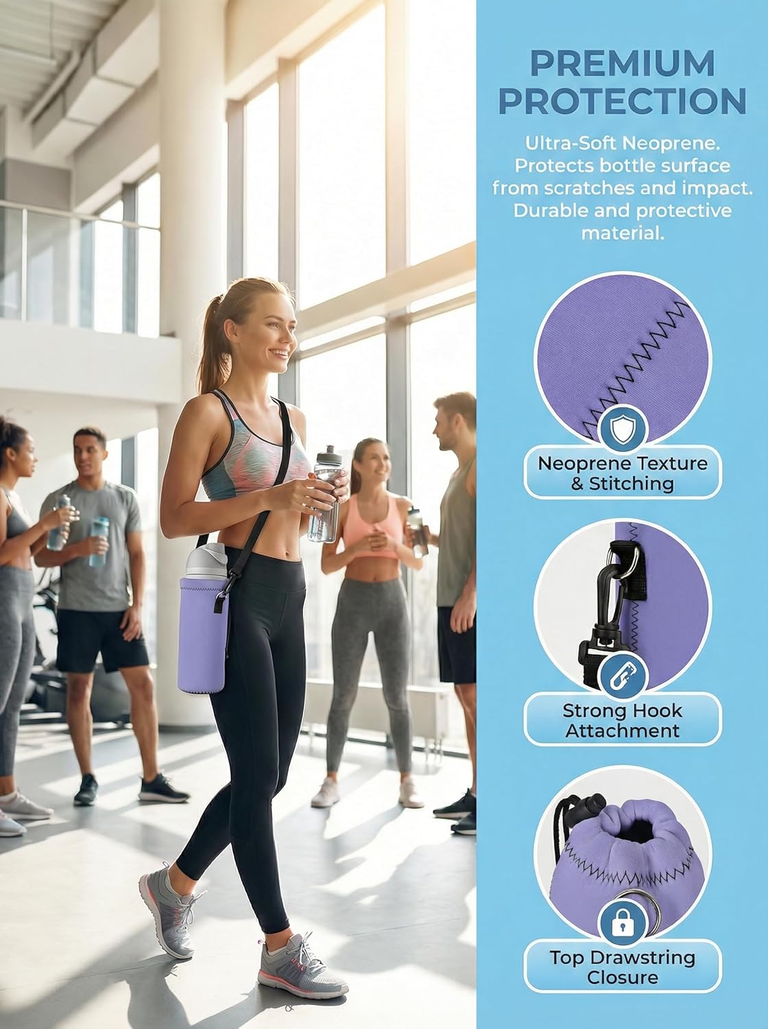 RICHEN Neoprene Water Bottle Carrier Bag with Adjustable Shoulder Strap,Insulated Water Bottle Cover for Stainless Steel/Glass/Plastic Bottles