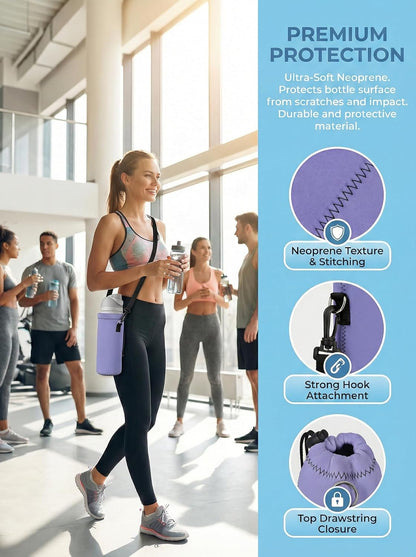 RICHEN Neoprene Water Bottle Carrier Bag with Adjustable Shoulder Strap,Insulated Water Bottle Cover for Stainless Steel/Glass/Plastic Bottles