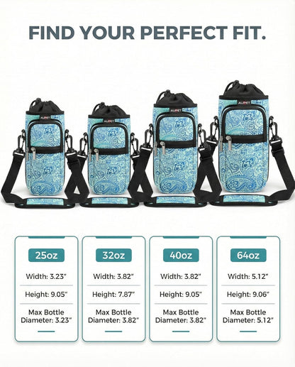 AUPET Water Bottle Sling Bag Sleeve Holder Carrier 25/32/40/64 oz,Insulated Crossbody Water Bottle Case Cover with Strap and Pockets for Men/Women Walking Hiking