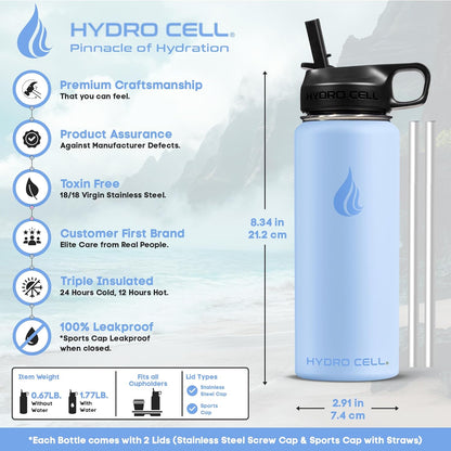 HYDRO CELL Stainless Steel Insulated Water Bottle with Straw - For Cold & Hot Drinks - Metal Vacuum Flask with Screw Cap and Modern Leakproof Sport Thermos for Adults (Neon 18oz)