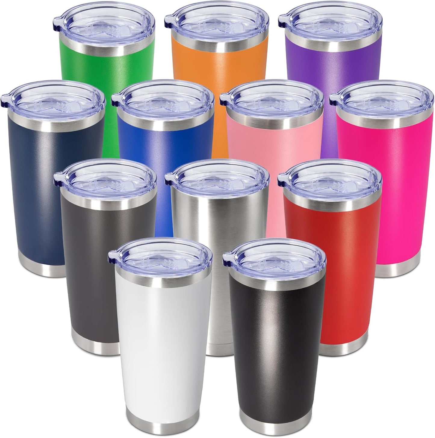 20 oz Tumbler Coffee Travel Tumblers Bulk with Lid Stainless Steel Double Wall Vacuum Insulated Mug Powder Coated Cups fit Car Cupholder for Hot and Cold - Stainless Steel, 4Pack