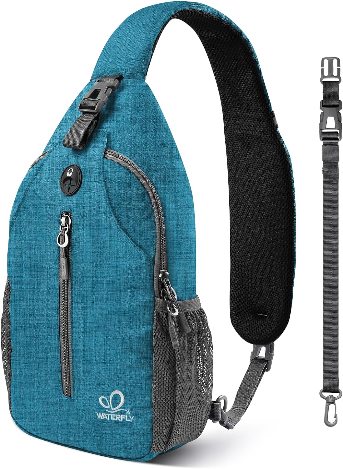 WATERFLY Crossbody Sling Backpack Sling Bag Travel Hiking Chest Bag Daypack (Black)