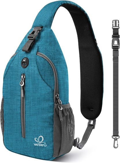 WATERFLY Crossbody Sling Backpack Sling Bag Travel Hiking Chest Bag Daypack (Black)
