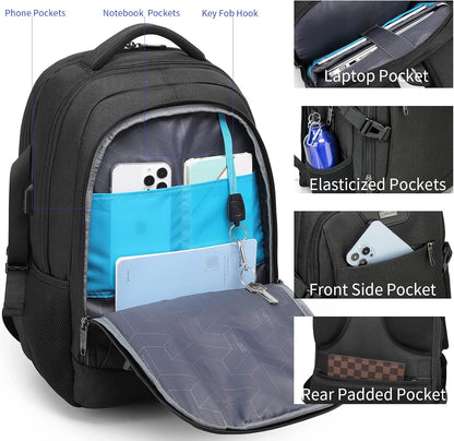 DUSLANG 17 Inch Laptop Backpack for Travel Water Resistant College Backpack for Men/Women Laptop Bag with USB Charging Port,Black - Colors A