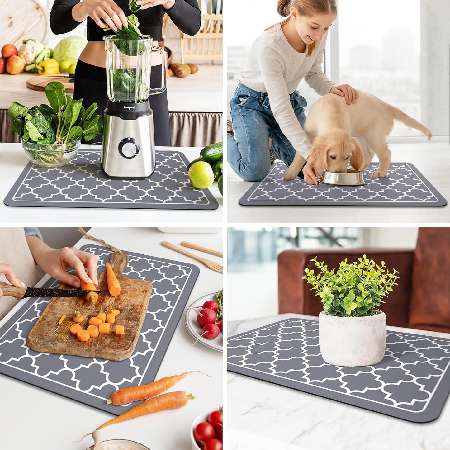 WISELIFE Dish Drying Mat Super Absorbent Drying Mat Large Dish Drying Mats for Kitchen Counter Easy Clean Dish Mat Kitchen Drying Mat15"x 18" Stylish Grey