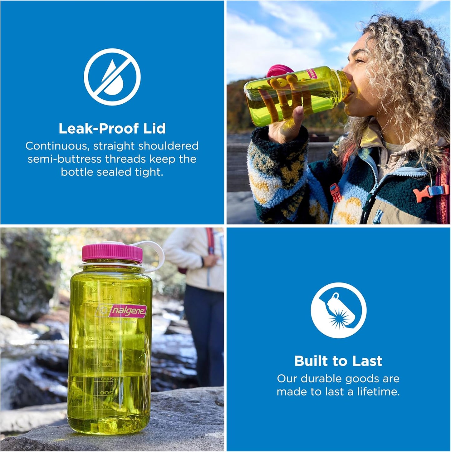 Nalgene 32 oz Wide Mouth Water Bottle | BPA-Free, Durable & Leak Proof, Lightweight Bottle for Hiking & Gym, Work & Travel