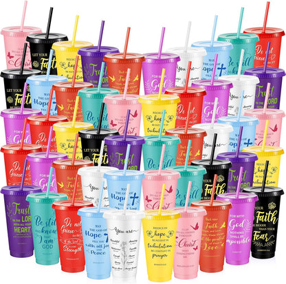 Uiifan 30 Pcs Christian Gifts Cups Bulk for Women, 24oz Bible Verse Christian Tumblers with Lids and Straw, Religious Church Gifts for Mother's Day (Fresh Color,Bible)