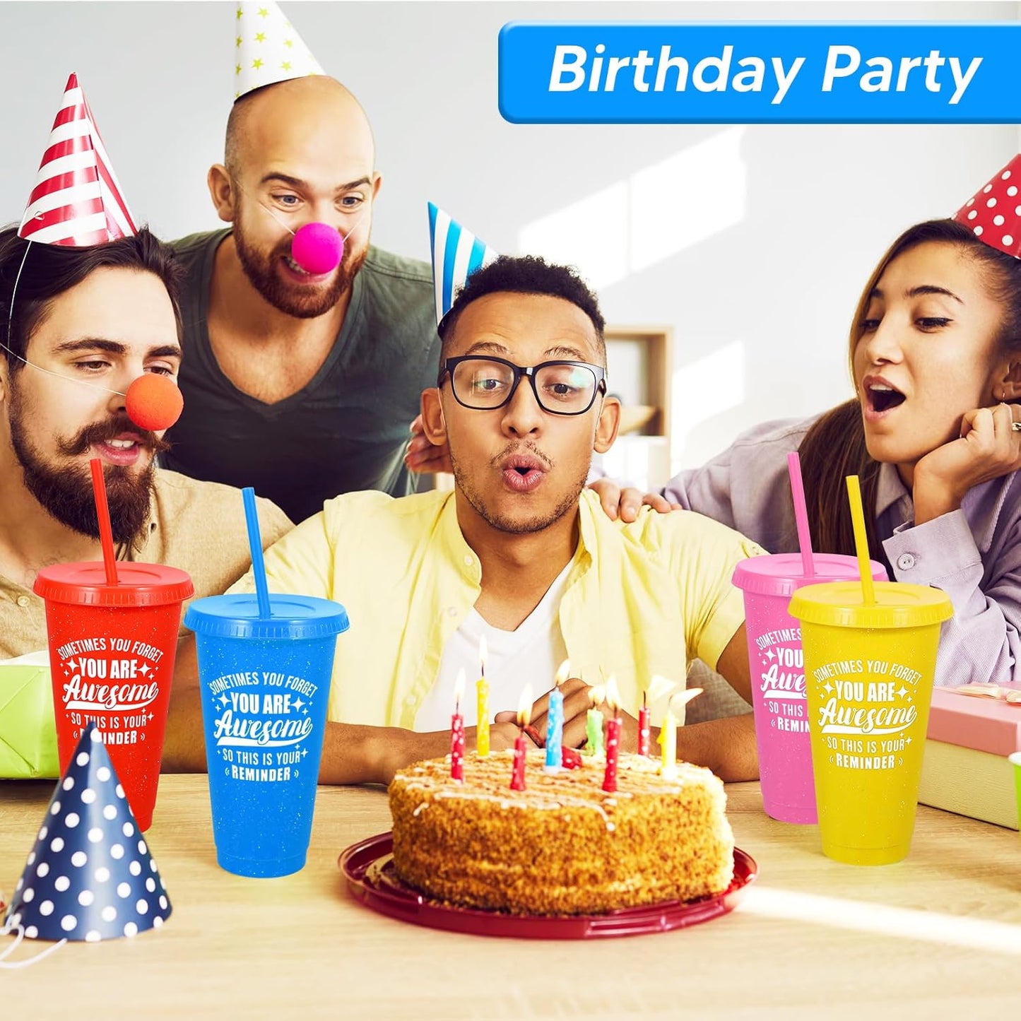 24 Pack Plastic Tumblers with Lids and Straw, Reusable Cups with Lids and Straws Colorful Cups for Cold Drink Iced Coffee, Plastic Tumbler Bulk for Party Birthday Gifts (24 oz, Stylish Colors)