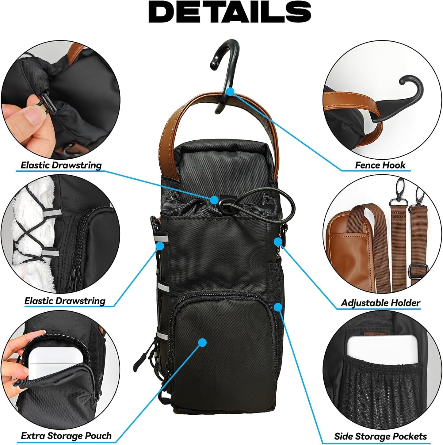 JACZZO Magnetic Gym Bag for Men and Women, Magnetic Water Bottle Holder for Gym, Small Gym Bag, Gym Gifts for Women and Men (Black, <40 OZ)