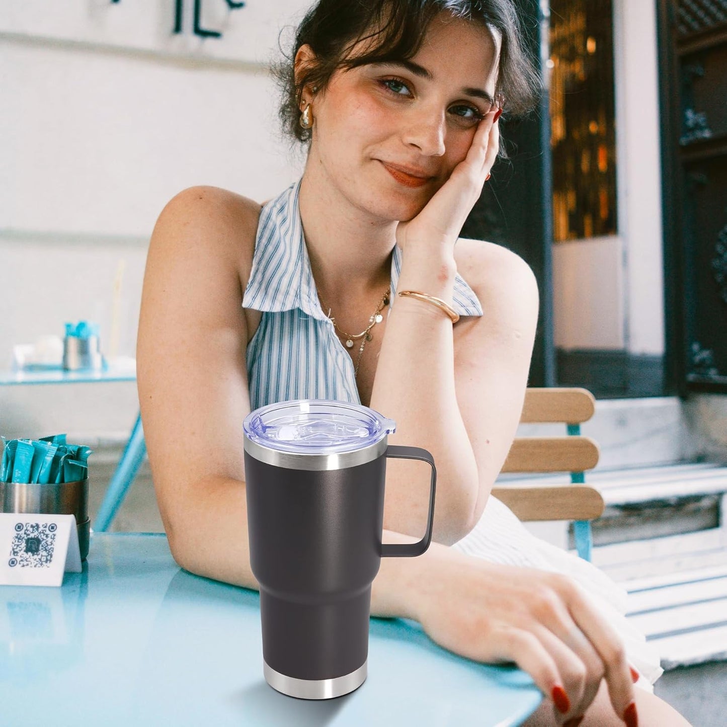 20 oz Tumbler with Handle and Lid, Stainless Steel Tumbler Insulated Travel Coffee Mug, Spill Proof Double Wall Vacuum Tumbler Cup Keep Drink Hot & Cold,White, 1 Pack
