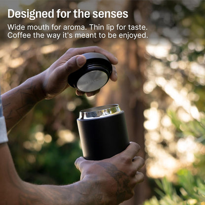 Fellow 12 oz Carter Wide Travel Mug - Wide Mouth Vacuum-Insulated Stainless Steel Coffee Mug - Tea and Coffee Tumbler with Ceramic Interior - Matte Black