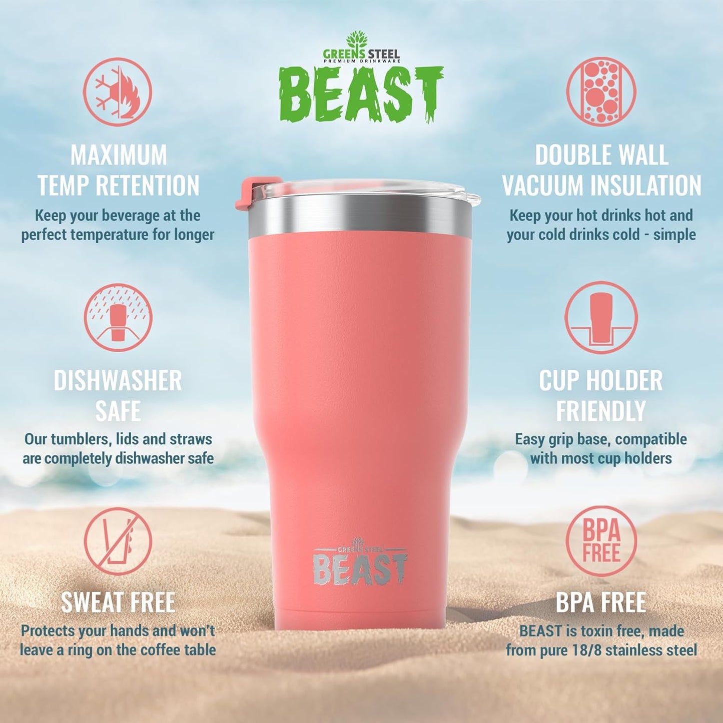 Beast 10 oz Tumbler Stainless Steel Vacuum Insulated Coffee Ice Cup Double Wall Travel Flask (Arctic White)