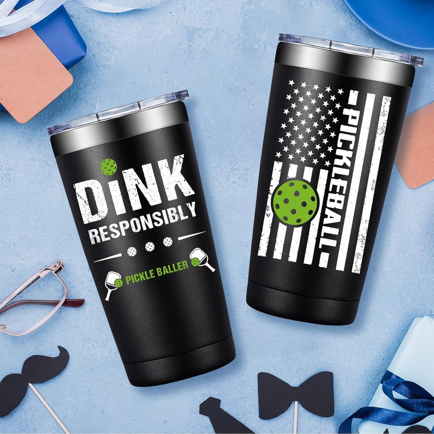 Fufandi Pickleball Gifts for Men Women - Pickle Ball Dink Responsibly - Christmas, Birthday Gifts for Pickleball Lovers Player Coach - Tumbler Cup 20oz