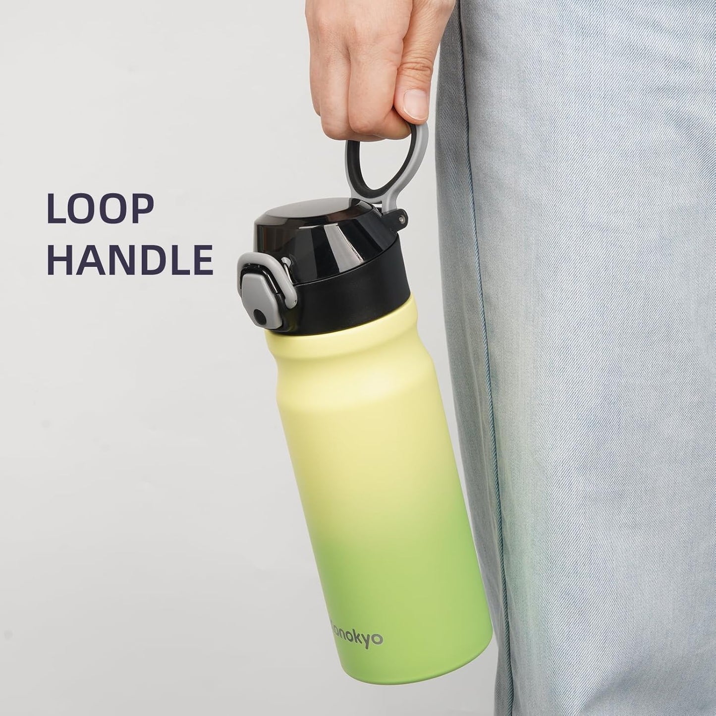 Konokyo 18 oz Insulated Water Bottle with Straw Lid, Stainless Steel Vacuum Sports Water Bottle, Leak-Proof Reusable Metal Flask with Carry Loop, BPA-Free Travel Bottle for Gym, School, Office