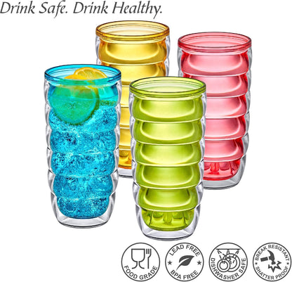 Amazing Abby - Arctic - 24-Ounce Insulated Plastic Tumblers (Set of 4), Double-Wall Plastic Drinking Glasses, All-Clear High-Balls, Reusable Cups, BPA-Free, Shatter-Proof, Dishwasher-Safe