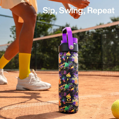 ENCOOL Insulated Water Bottle with Straw Stainless Steel Water Bottle, Leak-Proof, BPA-Free, Double Wall Vacuum Keeps Cold for 24 Hours for Sports, Travel, School (26 oz, Cotton Candy) - Colors C