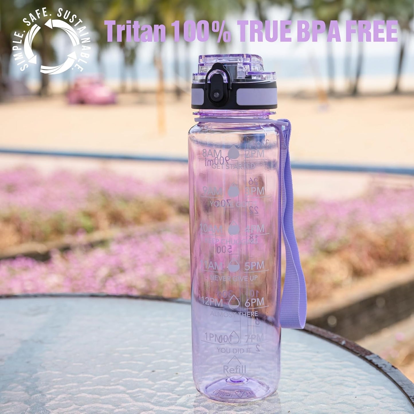 OLDLEY Water Bottle, 32oz Motivational Sports Water Bottle with Time Marker - Times to Drink - Tritan, BPA Free, Wide Mouth Leakproof, Clear (1 Bottle)