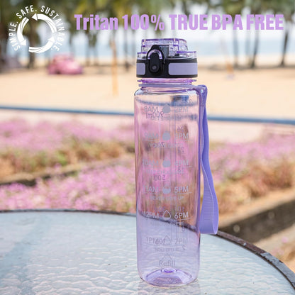 OLDLEY Water Bottle, 32oz Motivational Sports Water Bottle with Time Marker - Times to Drink - Tritan, BPA Free, Wide Mouth Leakproof, Clear (1 Bottle)
