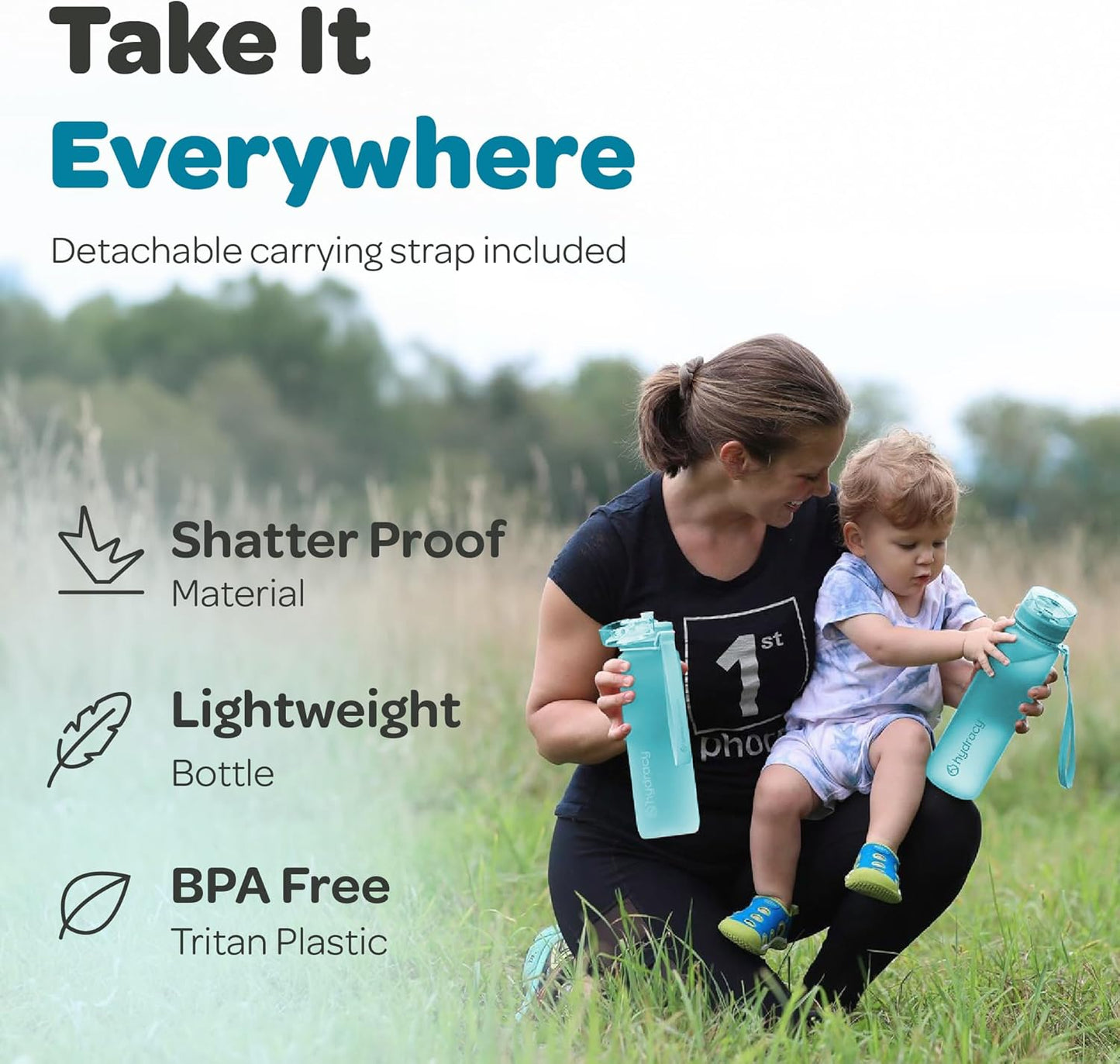 Hydracy Water Bottle with Time Marker -Large BPA Free Water Bottle & No Sweat Sleeve -Leak Proof Gym Bottle with Times to Drink - Ideal for Fitness Sports & Outdoors