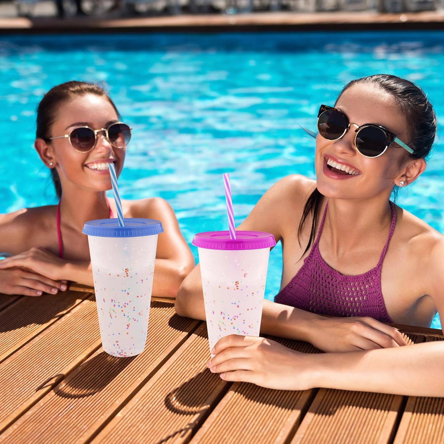 Color Changing Cups, 5 Pack 24oz Plastic Tumblers, Reusable Iced Coffee & Smoothie Cups with Lids and Straws for Parties and Travel
