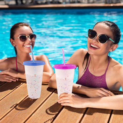 Color Changing Cups, 5 Pack 24oz Plastic Tumblers, Reusable Iced Coffee & Smoothie Cups with Lids and Straws for Parties and Travel
