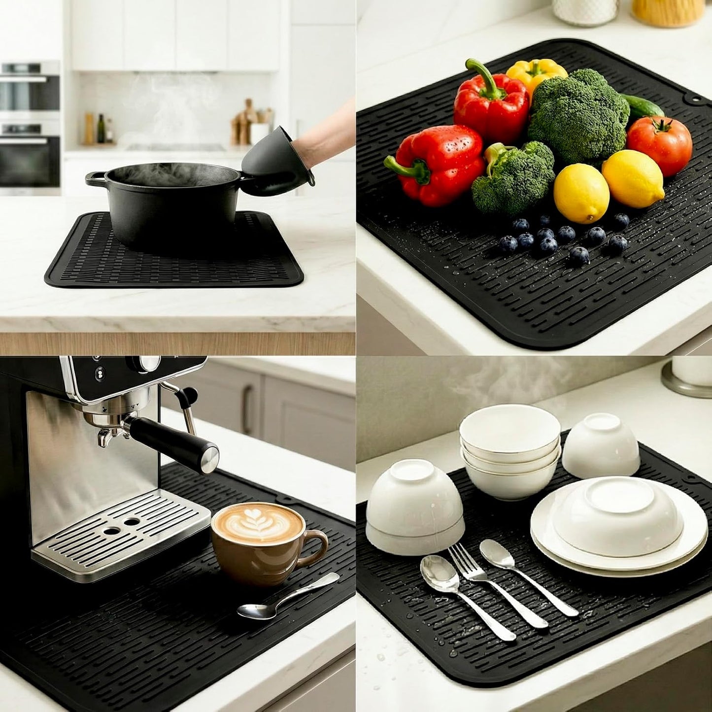 MicoYang Silicone Dish Drying Mat for Multiple Usage,Easy clean,Eco-friendly,Heat-resistant Silicone Mat for Kitchen Counter,Sink,Bar,Bottle,or Cup Green M 17 inches x 6 inches