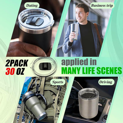 2 Replacement Lids for Stainless Steel Tumbler Travel Cup - Fits OF Inner diameter 3.7 to 3.74 INCH Yeti Rambler and others (Transparent) (30 OZ)