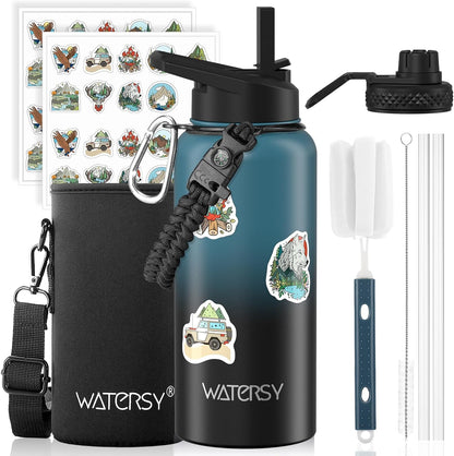 40oz Insulated Water Bottle (Cold for 48 Hrs),BPA Free&Leak Proof,Stainless Steel Water Flask,Water Jug with Straw Spout Lids for Gym,Hiking,Travel,Black Blue