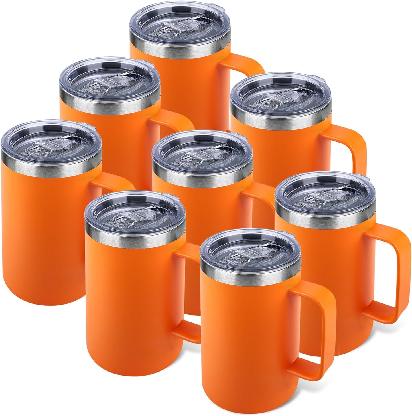 22oz Insulated Coffee Mug with Handle & Leak-Proof Lid - Double Wall Stainless Steel Travel Tumbler for Commute/Office/Home, Orange, 1 Pack