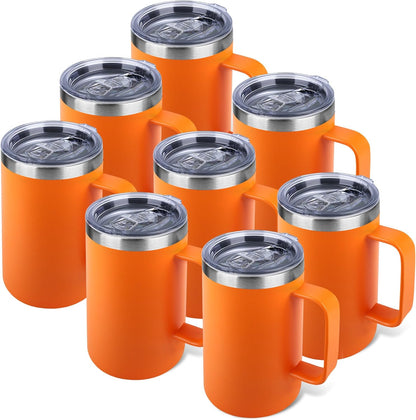 22oz Insulated Coffee Mug with Handle & Leak-Proof Lid - Double Wall Stainless Steel Travel Tumbler for Commute/Office/Home, Orange, 1 Pack