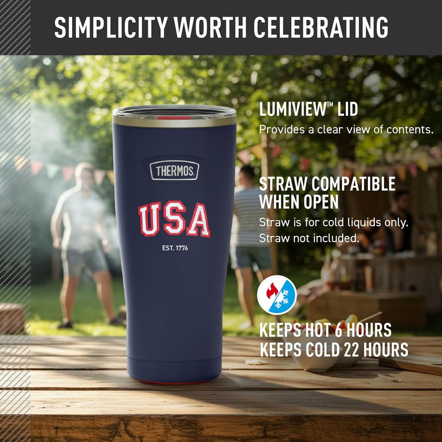THERMOS ICON SERIES, Stainless Steel Tumbler with Slide Lock, 18 Ounce, Mystic Navy