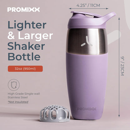 32oz Stainless Steel Protein Shaker Bottle – Leak-Proof Metal Shaker Cup with Snap-Fit Agitator for Smooth, Clump-Free Shakes – BPA-Free, Odor Resistant, Easy to Clean