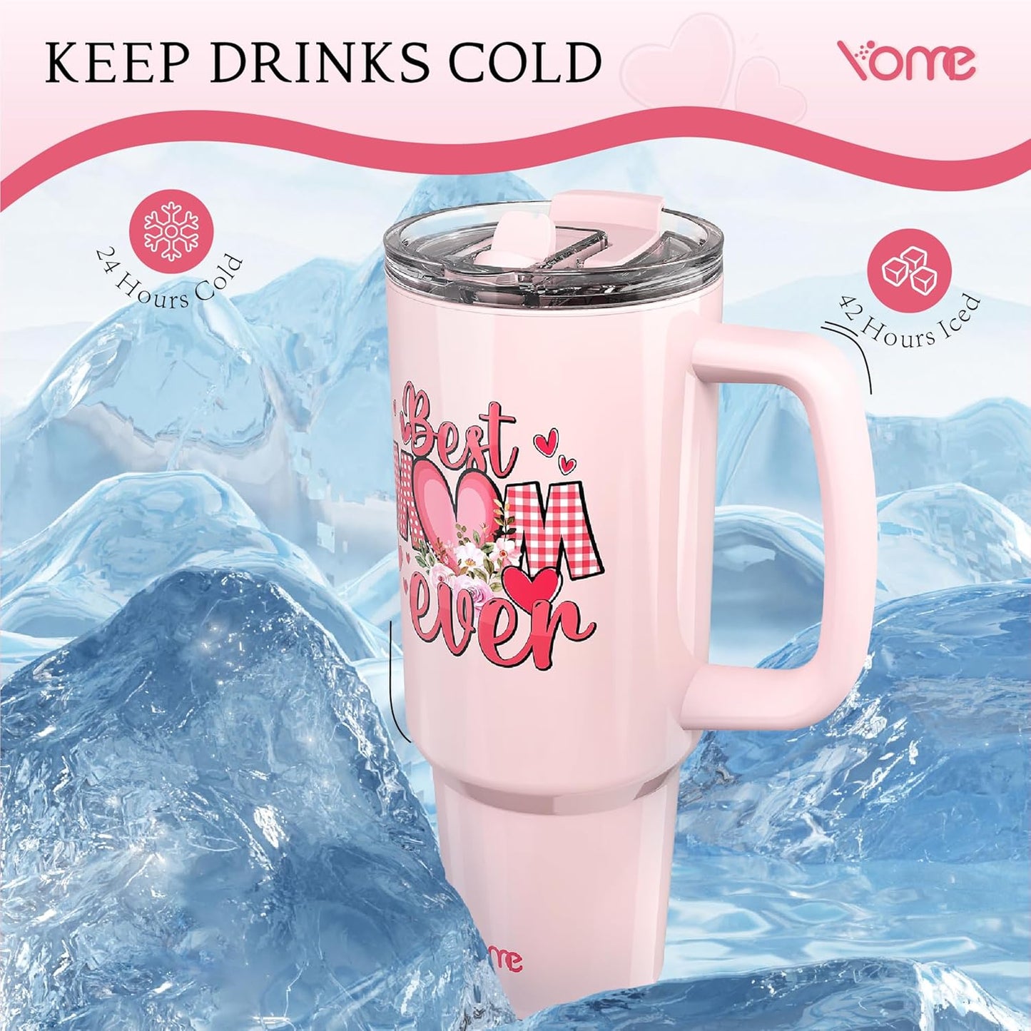 YOME 40oz Nurse Tumbler with Handle and Flip Straw | Stainless Steel Insulated Water Bottle | Keeps Drinks Cold | Dishwasher Safe | Cupholder Friendly | Gift Gym Travel Yoga