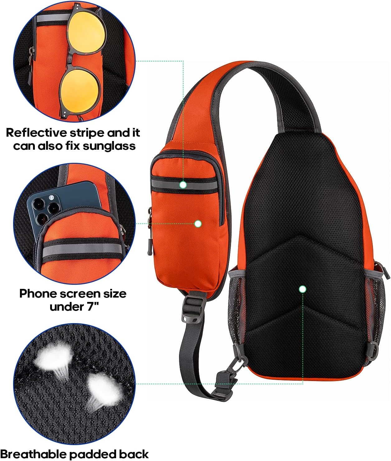WATERFLY Crossbody Sling Backpack Sling Bag Travel Hiking Chest Bag Daypack (Black)