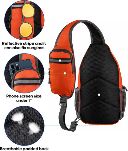 WATERFLY Crossbody Sling Backpack Sling Bag Travel Hiking Chest Bag Daypack (Black)