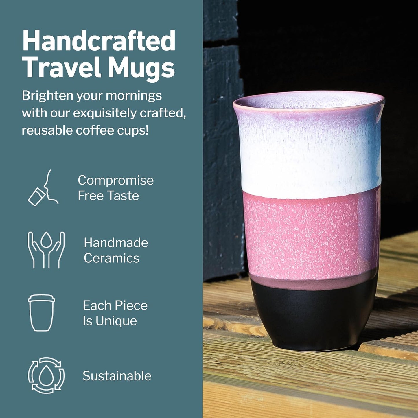 NOVA CERAMICS Coffee Tumbler – Travel Mug - On the Go Coffee Mug – Microwave & Dishwasher Safe Green Coffee Tumbler - Gifts For Women Men Him Her – 16oz – Monsoon