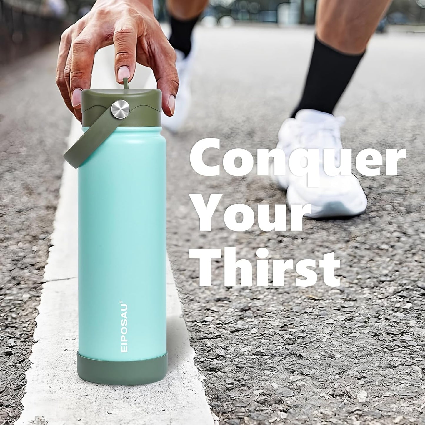 Insulated Water Bottle with Lid & Boot & Stickers, 24 oz Stainless Steel Sweat Free Bottle Keep Cold 24H, BPA-Free Sports Wide Mouth Water Bottle, BlueBlack