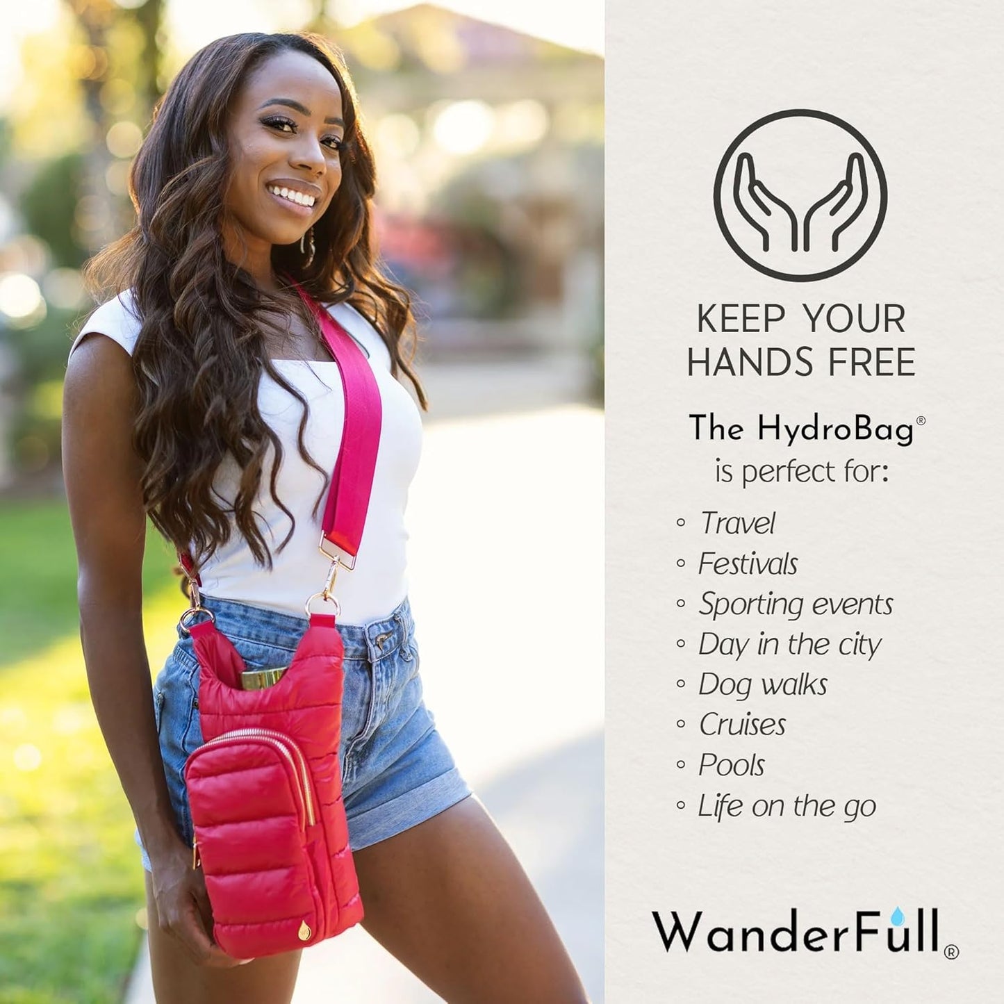 WanderFull Original HydroBag Fits Up to 32 oz Water Bottle Holder with Strap – Hands-Free Crossbody Water Bottle Carrier Bag with Phone Pocket - Colors A