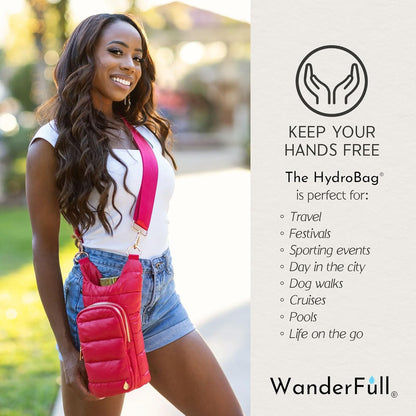 WanderFull Original HydroBag Fits Up to 32 oz Water Bottle Holder with Strap – Hands-Free Crossbody Water Bottle Carrier Bag with Phone Pocket - Colors A