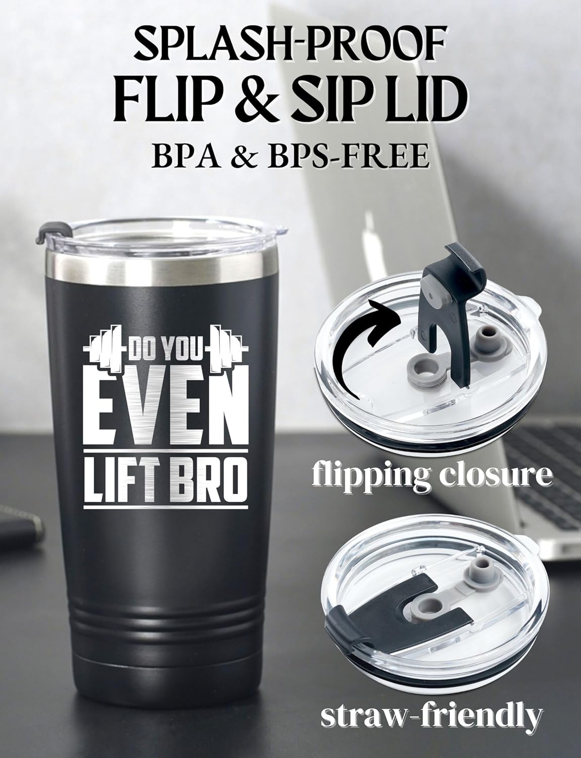 Onebttl Weightlifting Workout Gifts for Men, 20oz Stainless Steel Tumbler with Lid Straw, Sport Exercise Training Gifts for Birthday, Christmas - Lift