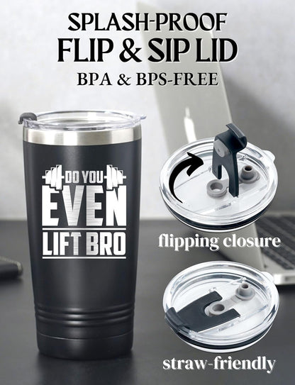Onebttl Weightlifting Workout Gifts for Men, 20oz Stainless Steel Tumbler with Lid Straw, Sport Exercise Training Gifts for Birthday, Christmas - Lift